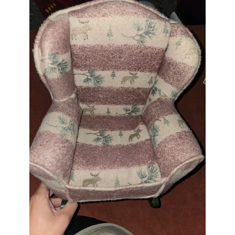 1:12 Dollhouse Miniature Upholstered Armchair Fabric/Wood Deer Tree Green Base